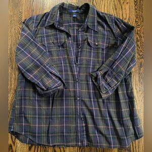 Chaps Button Down Plaid Top Women’s Multicolor 1X